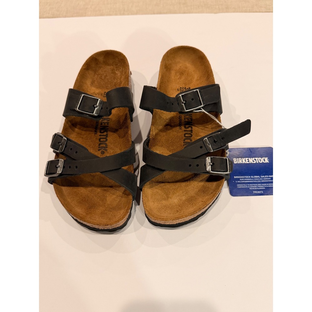 Birkenstock Franca Black Strappy Cork Footbed Slide Sandals Womens 35 L4